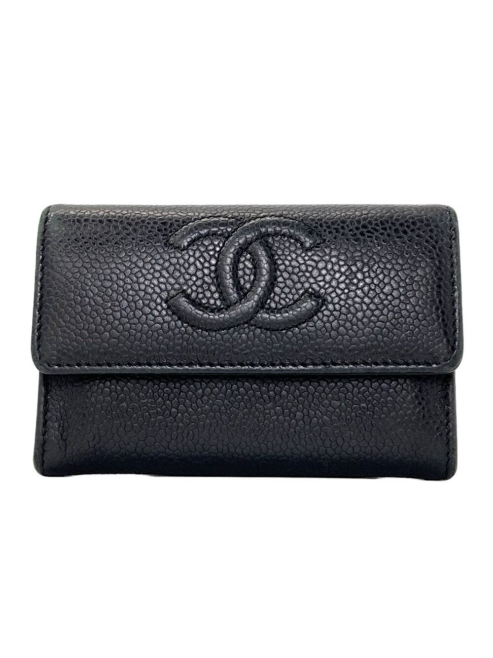 Chanel CC Logo Silver Card Case Grained Calfskin